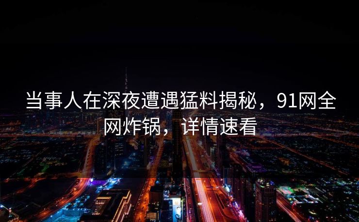当事人在深夜遭遇猛料揭秘，91网全网炸锅，详情速看